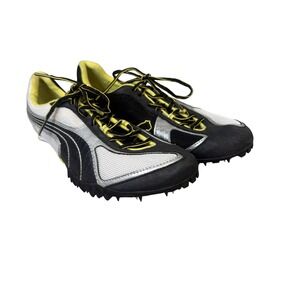 Puma‎ Track Spikes Shoes Mens Size 9.5 Black White Yellow Sprint Running